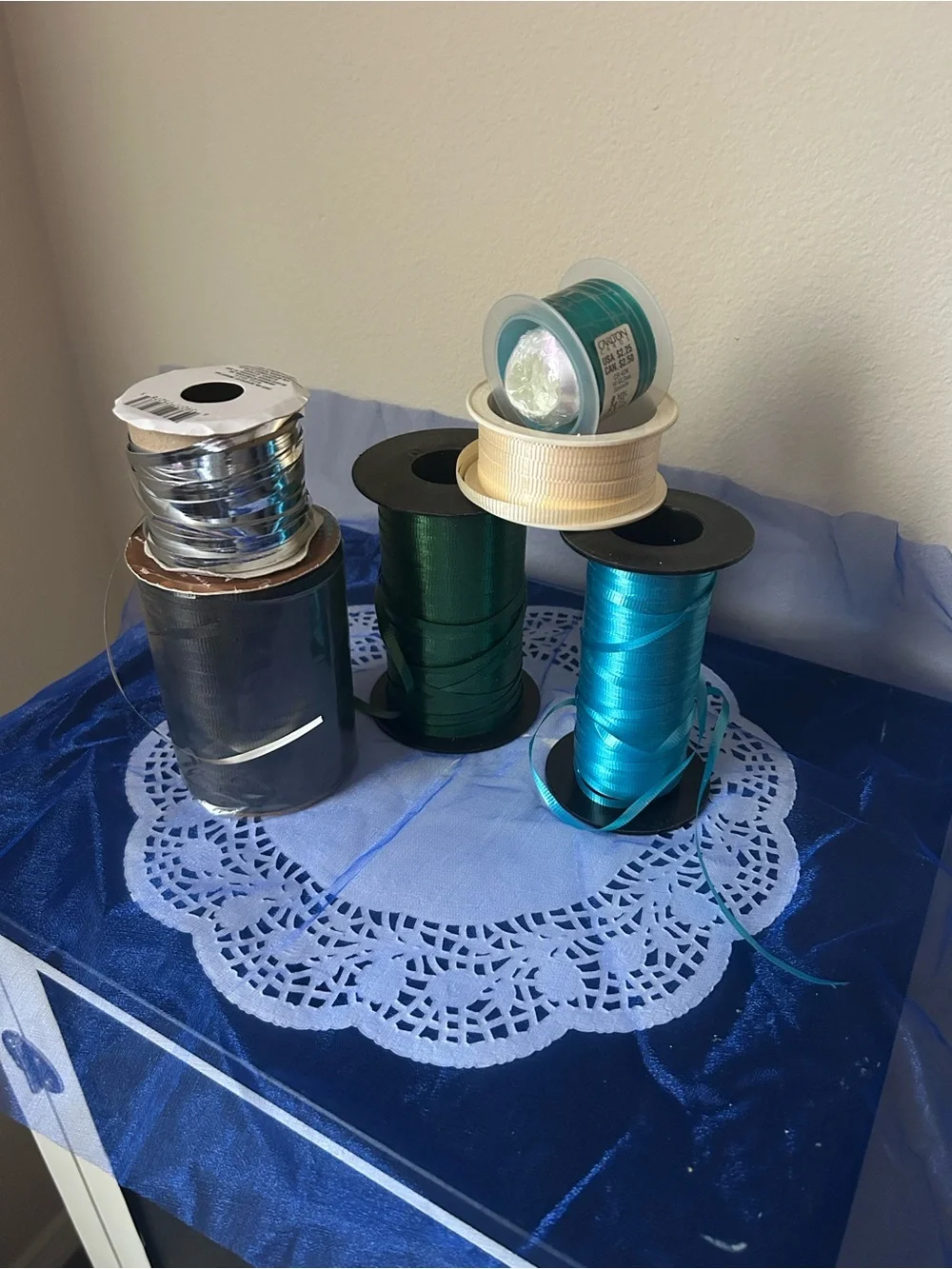 Assorted Curling Ribbon Spools - Teal, Emerald, Navy, Black,& Silver